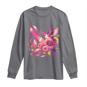 Breast Cancer Awareness Long Sleeve Shirt Hummingbird Pink Ribbon Support TS02 Charcoal Print Your Wear