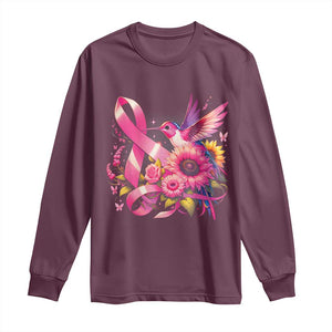 Breast Cancer Awareness Long Sleeve Shirt Hummingbird Pink Ribbon Support TS02 Maroon Print Your Wear