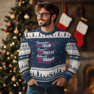 Breast Cancer Awareness Ugly Christmas Sweater Remember The Fallen Support The Fighters TS02 Navy Beige Print Your Wear