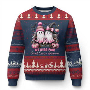 Breast Cancer Awareness Witch Ugly Christmas Sweater In October We Wear Pink Ghost Witch TS02 Navy Red Print Your Wear