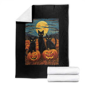 Black Cat Halloween Throw Blanket Starry Night Van Gogh Inspo TS02 Black Print Your Wear