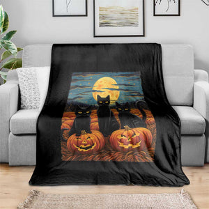 Black Cat Halloween Throw Blanket Starry Night Van Gogh Inspo TS02 Print Your Wear