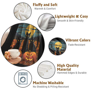 Black Cat Halloween Throw Blanket Starry Night Van Gogh Inspo TS02 Print Your Wear