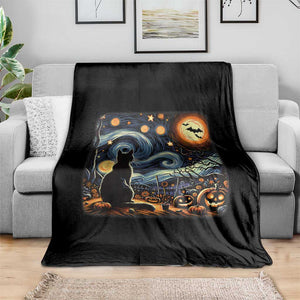 Black Cat Halloween Throw Blanket Starry Night Lover Van Gogh Inspo TS02 Print Your Wear