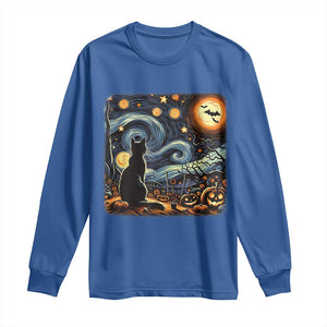 Black Cat Halloween Long Sleeve Shirt Starry Night Lover Van Gogh Inspo TS02 Royal Blue Print Your Wear