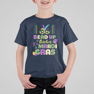 Funny Mardi Gras T Shirt For Kid Bead Up Bitches Festival Carnival Parade TS02 Navy Printyourwear
