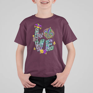 Mardi Gras T Shirt For Kid Love Mardi Gras Leopard Costume Carnival Parade TS02 Maroon Printyourwear