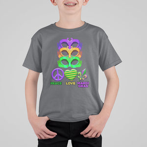Peace Love Mardi Gras T Shirt For Kid Parade Costume Carnival Masks TS02 Charcoal Printyourwear