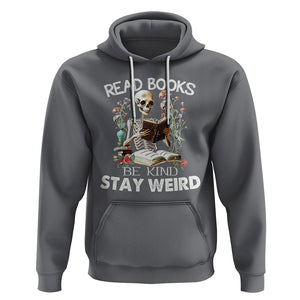 Reading Skeleton Hoodie Read Books Be Kind Stay Weird Funny Book Lover TS02 Charcoal Printyourwear