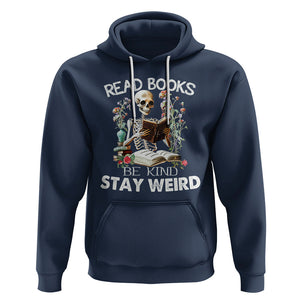 Reading Skeleton Hoodie Read Books Be Kind Stay Weird Funny Book Lover TS02 Navy Printyourwear