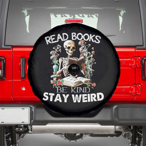 Reading Skeleton Spare Tire Cover Read Books Be Kind Stay Weird Funny Book Lover Skull TS02 Black Print Your Wear
