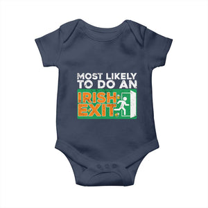 Funny St Patricks Day Baby Onesie Most Likely To Do An Irish Exit TS02 Navy Print Your Wear
