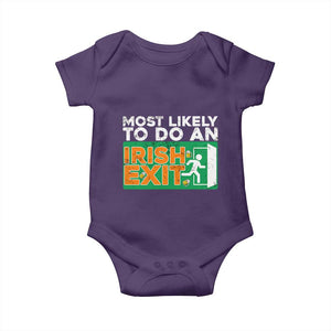 Funny St Patricks Day Baby Onesie Most Likely To Do An Irish Exit TS02 Purple Print Your Wear