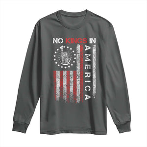 No Kings In America Long Sleeve Shirt Retro Freedom American Betsy Ross Flag TS02 Dark Heather Print Your Wear