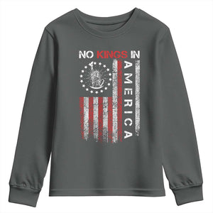 No Kings In America Youth Sweatshirt Retro Freedom American Betsy Ross Flag TS02 Dark Heather Print Your Wear