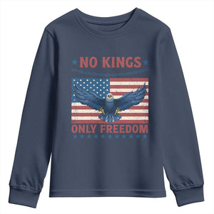 No Kings Only Freedom Youth Sweatshirt American Flag Bald Eagle Retro Vintage TS02 Navy Print Your Wear