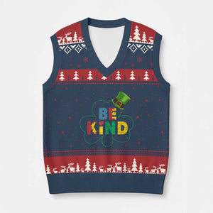 Lucky Shamrock Be Kind V-Neck Knit Sweater Vest Autism Leprechaun St Patricks Day TS02 Navy Red Print Your Wear