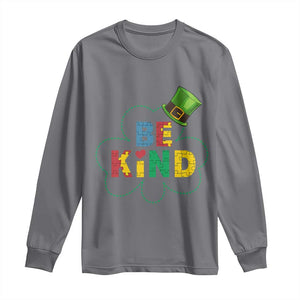Lucky Shamrock Be Kind Long Sleeve Shirt Autism Leprechaun St Patricks Day TS02 Charcoal Print Your Wear