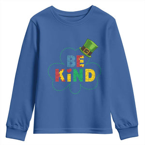 Lucky Shamrock Be Kind Youth Sweatshirt Autism Leprechaun St Patricks Day TS02 Royal Blue Print Your Wear
