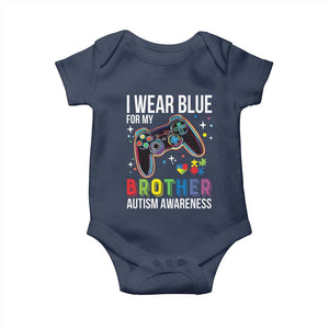 Autism Awareness Gamer Baby Onesie I Wear Blue for My Brother Video Game Family Support TS02 Navy Print Your Wear