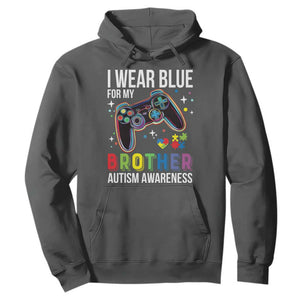 Autism Awareness Gamer Hoodie I Wear Blue for My Brother Video Game Family Support TS02 Dark Heather Print Your Wear