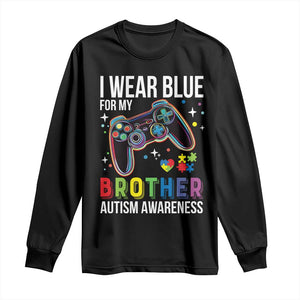 Autism Awareness Gamer Long Sleeve Shirt I Wear Blue for My Brother Video Game Family Support TS02 Black Print Your Wear