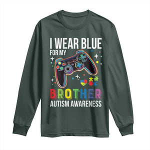 Autism Awareness Gamer Long Sleeve Shirt I Wear Blue for My Brother Video Game Family Support TS02 Dark Forest Green Print Your Wear