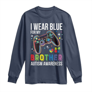 Autism Awareness Gamer Long Sleeve Shirt I Wear Blue for My Brother Video Game Family Support TS02 Navy Print Your Wear