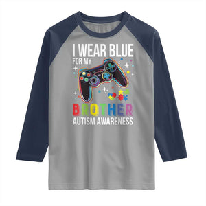 Autism Awareness Gamer Raglan Shirt I Wear Blue for My Brother Video Game Family Support TS02 Sport Gray Navy Print Your Wear