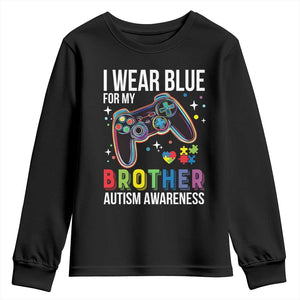 Autism Awareness Gamer Youth Sweatshirt I Wear Blue for My Brother Video Game Family Support TS02 Black Print Your Wear