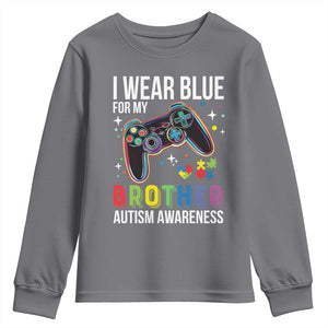 Autism Awareness Gamer Youth Sweatshirt I Wear Blue for My Brother Video Game Family Support TS02 Charcoal Print Your Wear