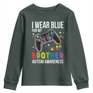 Autism Awareness Gamer Youth Sweatshirt I Wear Blue for My Brother Video Game Family Support TS02 Dark Forest Green Print Your Wear