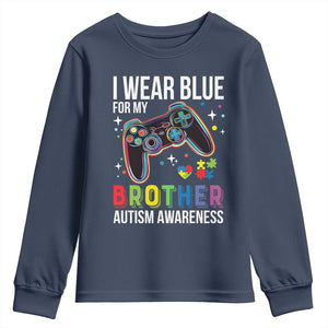 Autism Awareness Gamer Youth Sweatshirt I Wear Blue for My Brother Video Game Family Support TS02 Navy Print Your Wear