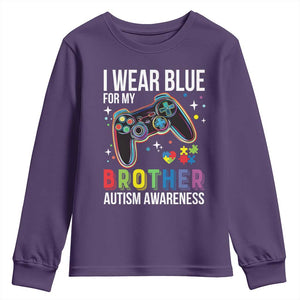 Autism Awareness Gamer Youth Sweatshirt I Wear Blue for My Brother Video Game Family Support TS02 Purple Print Your Wear