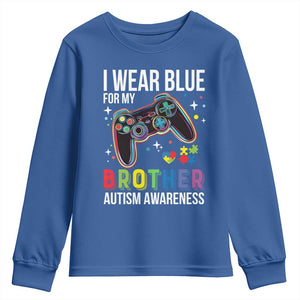 Autism Awareness Gamer Youth Sweatshirt I Wear Blue for My Brother Video Game Family Support TS02 Royal Blue Print Your Wear