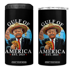 Funny Trump Gulf Of USA 4 in 1 Can Cooler Tumbler Mexico Sombrebro Tacos US 2025 TS02 One Size: 16 oz Black Print Your Wear