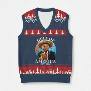 Funny Trump Gulf Of USA V-Neck Knit Sweater Vest Mexico Sombrebro Tacos US 2025 TS02 Navy Red Print Your Wear
