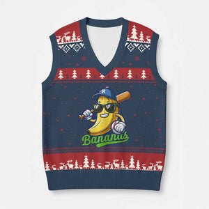 Cute Banana Graphics V-Neck Knit Sweater Vest Funny Sports Baseball Lover TS02 Navy Red Print Your Wear