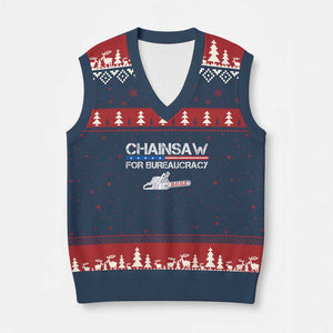 Chainsaw For Bureaucracy V-Neck Knit Sweater Vest DOGE Department Of Government TS02 Navy Red Print Your Wear