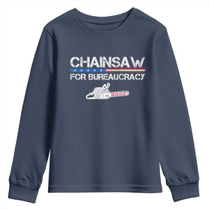 Chainsaw For Bureaucracy Youth Sweatshirt DOGE Department Of Government TS02 Navy Print Your Wear