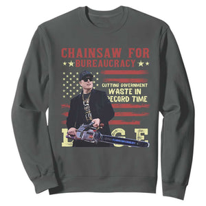 Chainsaw For Bureaucracy Sweatshirt Cutting Government Waste In Record Time DOGE TS02 Dark Heather Print Your Wear