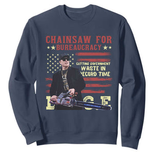 Chainsaw For Bureaucracy Sweatshirt Cutting Government Waste In Record Time DOGE TS02 Navy Print Your Wear