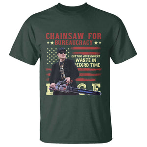 Chainsaw For Bureaucracy T Shirt Cutting Government Waste In Record Time DOGE TS02 Dark Forest Green Print Your Wear