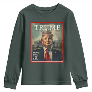 Trump 2025 Youth Sweatshirt Long Live The King Patriotic Graphic TS02 Dark Forest Green Print Your Wear