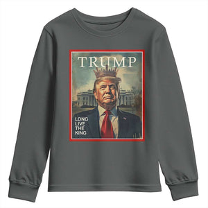 Trump 2025 Youth Sweatshirt Long Live The King Patriotic Graphic TS02 Dark Heather Print Your Wear