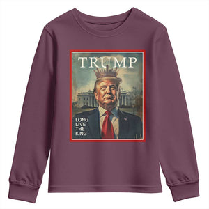 Trump 2025 Youth Sweatshirt Long Live The King Patriotic Graphic TS02 Maroon Print Your Wear