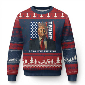 Trump 2025 Ugly Christmas Sweater President Long Live the King American Flag TS02 Navy Red Print Your Wear