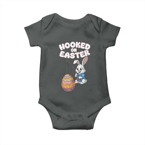 Cute Bunny Fishing Baby Onesie Hooked for Easter Eggs Funny Holiday TS02 Dark Heather Print Your Wear