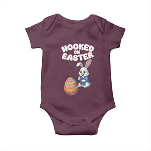 Cute Bunny Fishing Baby Onesie Hooked for Easter Eggs Funny Holiday TS02 Maroon Print Your Wear