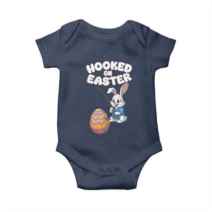 Cute Bunny Fishing Baby Onesie Hooked for Easter Eggs Funny Holiday TS02 Navy Print Your Wear